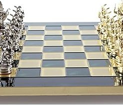 Greek Mythology Chess Set Brass Nickel with Green Chess Board