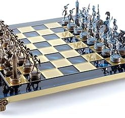 Greek Mythology Chess Set Blue and Copper with Blue Board