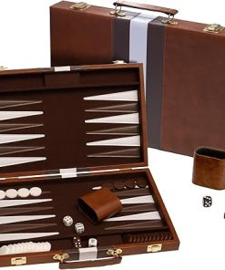 Deluxe Leather Backgammon Game with Felt Interior – Classic 18 Inch Board