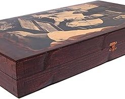 Handmade Backgammon Set, Backgammon Players Gravure, Large Size (48x26cm – 18.9”x10.2 Closed) 2
