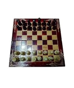Handcrafted Red Hazel Wood Chess Piece Set with Beech Wood Box