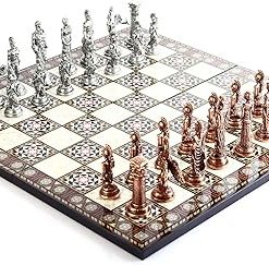Handmade Mythologic Pegasus Antique Copper Chess Set with Wooden Board 2