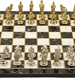 Handmade Metal Chess Set with Troy Spartan Figures and Wooden Board 2