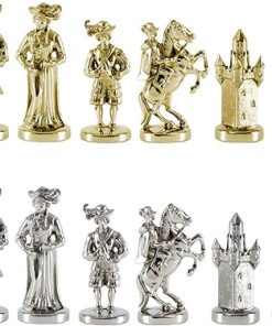 Medieval Knights Large Chess Set in Brass and Nickel without Board