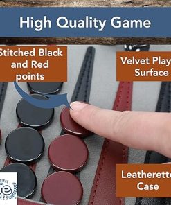 WE Games Backgammon Set Burgundy Black Leatherette Case Travel Board Game 2