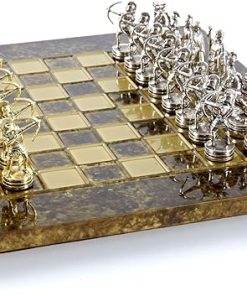 Archers Small Chess Set Brass Nickel with Brown Chess Board
