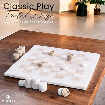 15 Inch Marble Checkers Board Game Set for Adults, Travel Chess Gift 2 15 Inch Marble Checkers Board Game Set for Adults, Travel Chess Gift - Image 2