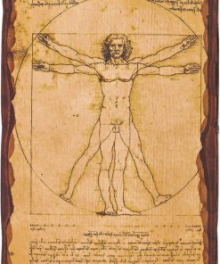 Handmade Wooden Backgammon Game Set, Vitruvian Man Gravure – Small Size (30x15x5 cm – 11.8”x5.9”x1.9” Closed)