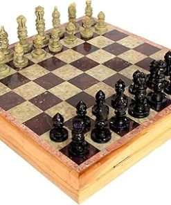 StonKraft Hand-Carved Chess Board with Wooden Base and Stone Inlay 2