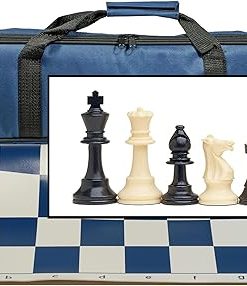 Travel Chess Set with Roll-Up Vinyl Board and 34 Pieces in Royal Blue