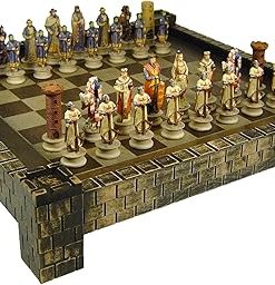 Medieval Knights Chess Set with 17 Inch Castle Board for Crusades Theme