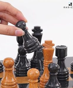 Radicaln Marble Chess Figures 3.5” Inches Black and Golden Handmade Travel Chess Set Figures – Chess Board Game, Marble Chess Pieces for Family 2
