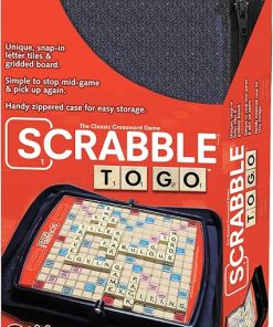 Winning Moves Games Scrabble to Go USA, a Travel Version of The World’s Favorite Word Game, for 2 to 4 Players, Ages 8+ (1202), Black,red