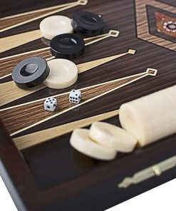 LaModaHome Star 30” Decorated Turkish Backgammon Set, First Class Elite Vinyl Wooden Classical Design, Portable Board Game Tavla with Metal Handle Adults Kids, Café 2