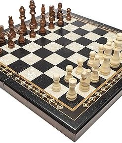 Tournament 4 Mosaic Black Board Game 16 Inch Wooden Chess Set Black