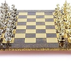 Knights Chess Set in Brass and Nickel with Brown Chess Board 2