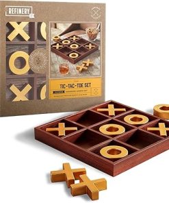Refinery Solid Wood Tic-Tac-Toe Board Game for Family Fun