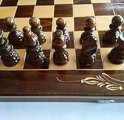 Handmade Wooden Chess Set with Hazel Wood Pieces and Carved Box 2