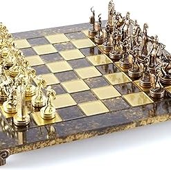 Greek Mythology Chess Set Brass Copper with Brown Chess Board