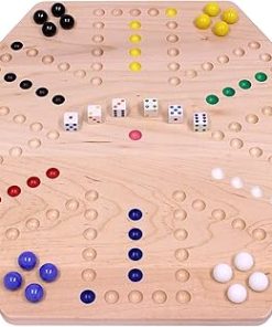Wahoo Marble Game Board Set 20 Inch Solid Maple Double-Sided Marbles