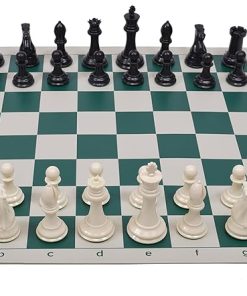 Wholesale Chess Weighted Ivory and Black Chess Pieces with Green Board 2