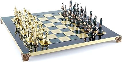 Greek Mythology Chess Set with Brass and Green Pieces and Board Greek Mythology Chess Set with Brass and Green Pieces and Board