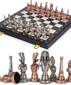 Large Egyptian Metal Chess Set 15-Inch Foldable Board for Adults
