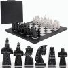 Handmade Black and White Marble Chess Set with Storage Box 15 Inches