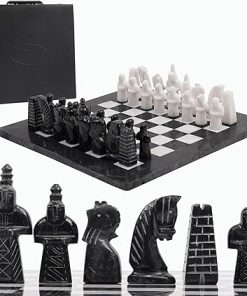Handmade Black and White Marble Chess Set with Storage Box 15 Inches