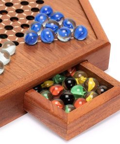 Wooden Chinese Checkers Board Game Set 12.7 Inches with Drawers 2