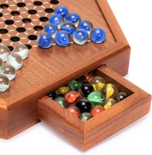 Wooden Chinese Checkers Board Game Set 12.7 Inches with Drawers - Image 2