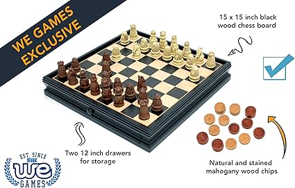 Medieval Chess and Checkers Set with Polystone Pieces and Drawer 15 in 2 Medieval Chess and Checkers Set with Polystone Pieces and Drawer 15 in - Image 2