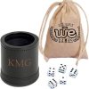 Custom Engraved Mahogany Leather Dice Cup with 5 Dice and Bag