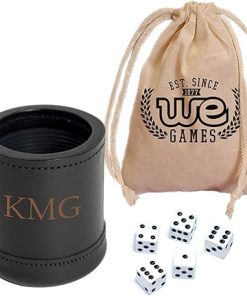 Custom Engraved Mahogany Leather Dice Cup with 5 Dice and Bag