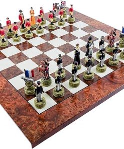 Hand Painted Napoleon and Duke of Wellington Chess Set with Luxury Board