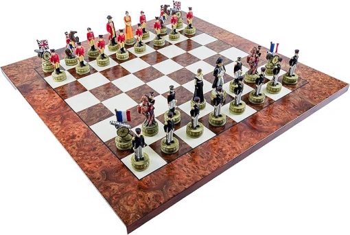 Hand Painted Napoleon and Duke of Wellington Chess Set with Luxury Board