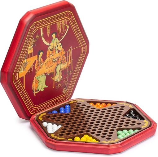 Classic Chinese Checkers Halma Game Set with 12.6-Inch Wooden Board
