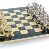 Archers Small Chess Set Brass Nickel with Brown Chess Board 4