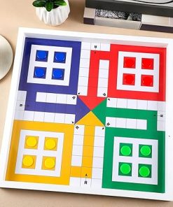 Ludo Board Game with Glass Top 16 Tokens 2 Dice Vintage Home Decor Gifts 2