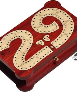 2 Track Wooden Cribbage Board in Blood Wood and Maple with Storage