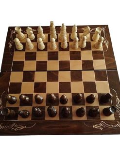 Wooden Chess Set Checkers Backgammon Carved Beech Board Game 17.6 inch