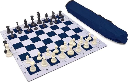 Wholesale Chess Triple Weighted Blue Pieces and Mousepad Chess Set
