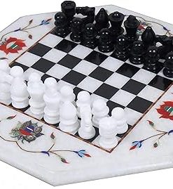 Royal Chess Mall Marble Stone Chess Pieces and Board Set 12 Inch