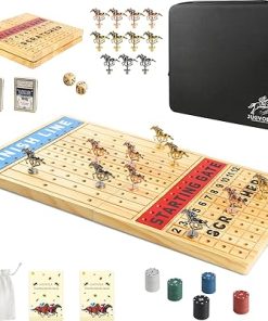 Large 21″ Horse Race Board Game with 11 Metal Horses and Storage Bag