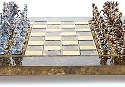 Greek Roman Army Chess Set Blue Copper with Brown Chess Board 2