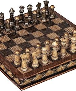 Deco 79 Brown Polystone Chess Game Set 10 Inch Square Home Decor