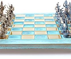 Greek Mythology Chess Set Blue Copper with Blue Oxidized Board 2