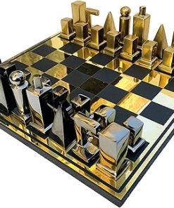 Modern Art Aluminum Chess Set 3″ King with 14″ Board Complete Set 2