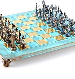Greek Mythology Chess Set Blue Copper with Blue Oxidized Board