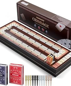 VAMSLOVE Wooden Cribbage Board Game with Magnetic Scoreboard and Pegs
